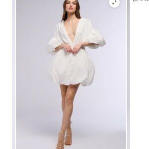 PrettyLittleThing White Puff Sleeve Mini Dress
